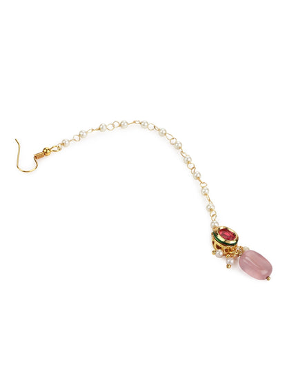 Gold-Polished Red Kundan-Studded Handcrafted Maang Tikka - Ruby Raang
