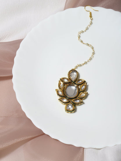 Gold-Polished Kundan Maang Tikka - Ruby Raang