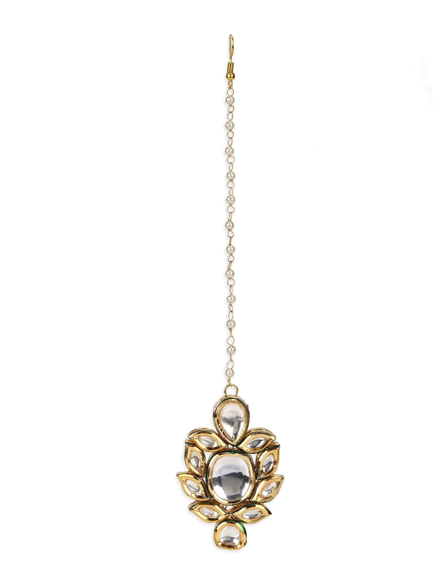 Gold-Polished Kundan Maang Tikka - Ruby Raang