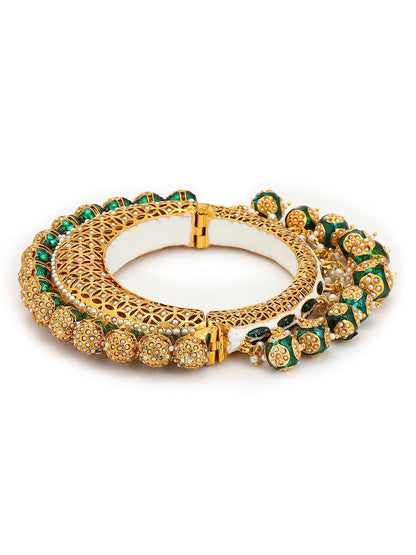 Gold-Polished Green Meenakari Bangle - Ruby Raang