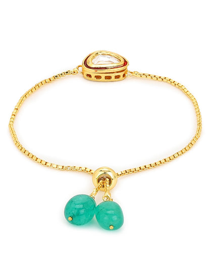 Women's Gold-Polished Green Brass Kundan Charm Bracelet - Ruby Raang