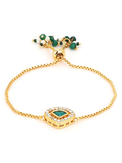 Women's Gold-Polished Green Brass Charm Bracelet - Ruby Raang