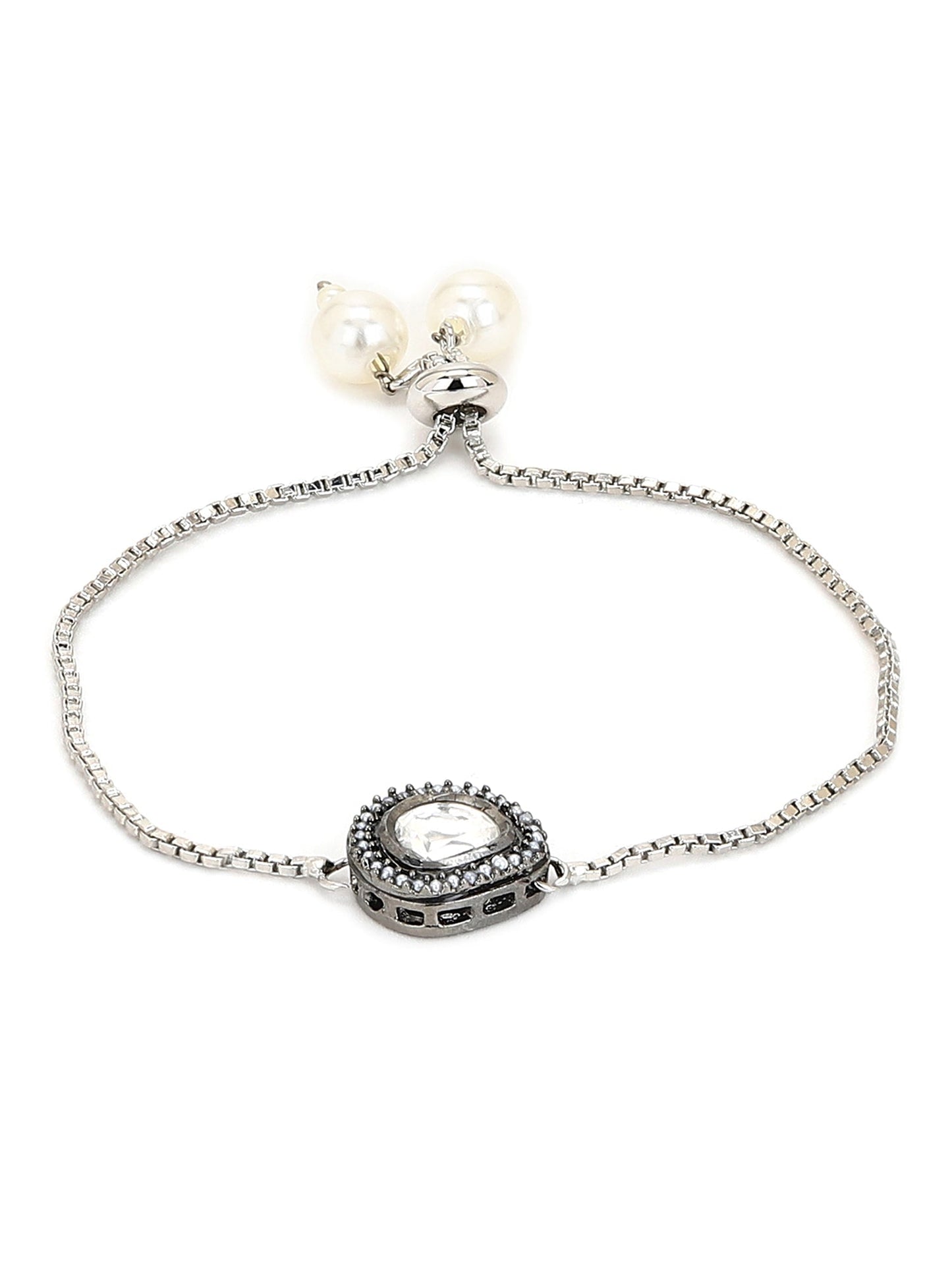 Women's Silver-Toned Brass Handcrafted Silver-Plated Charm Bracelet - Ruby Raang