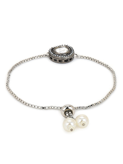 Women's Silver-Toned Brass Handcrafted Silver-Plated Charm Bracelet - Ruby Raang