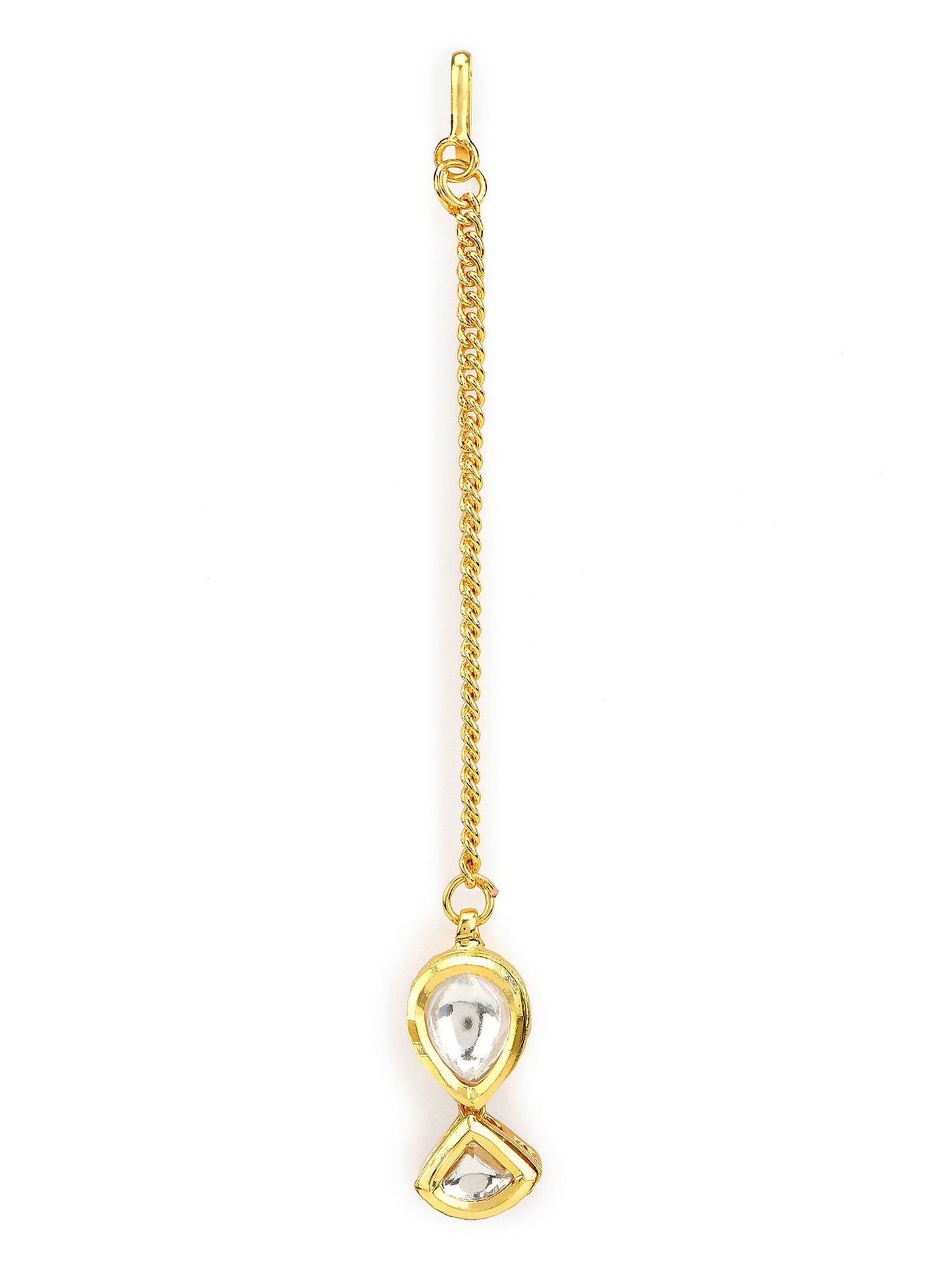 Gold-Polished White Kundan-Studded Maang Tikka - Ruby Raang