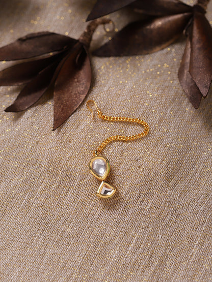 Gold-Polished White Kundan-Studded Maang Tikka - Ruby Raang