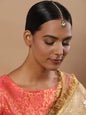 White Gold-Toned Plated Kundan-Studded Pearl Beaded Maang Tikka - Ruby Raang