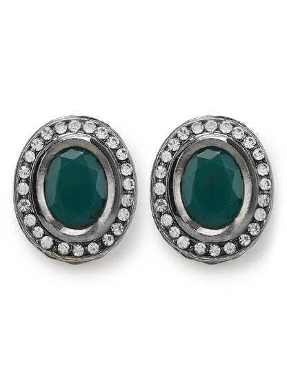 Silver-Plated Oval Kundan Studded Studs Earrings - Ruby Raang