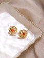 Gold-Polished Floral Shaped Kundan Studded Studs Earrings - Ruby Raang