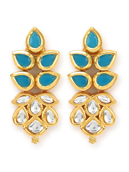Gold-Toned Leaf Shaped Studs Earrings - Ruby Raang