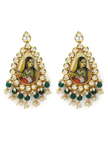Gold-Polished Classic Kundan Studded Chandbalis Earrings - Ruby Raang
