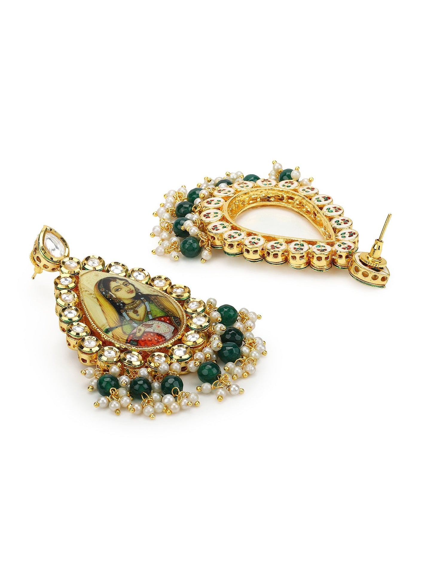 Gold-Polished Classic Kundan Studded Chandbalis Earrings - Ruby Raang