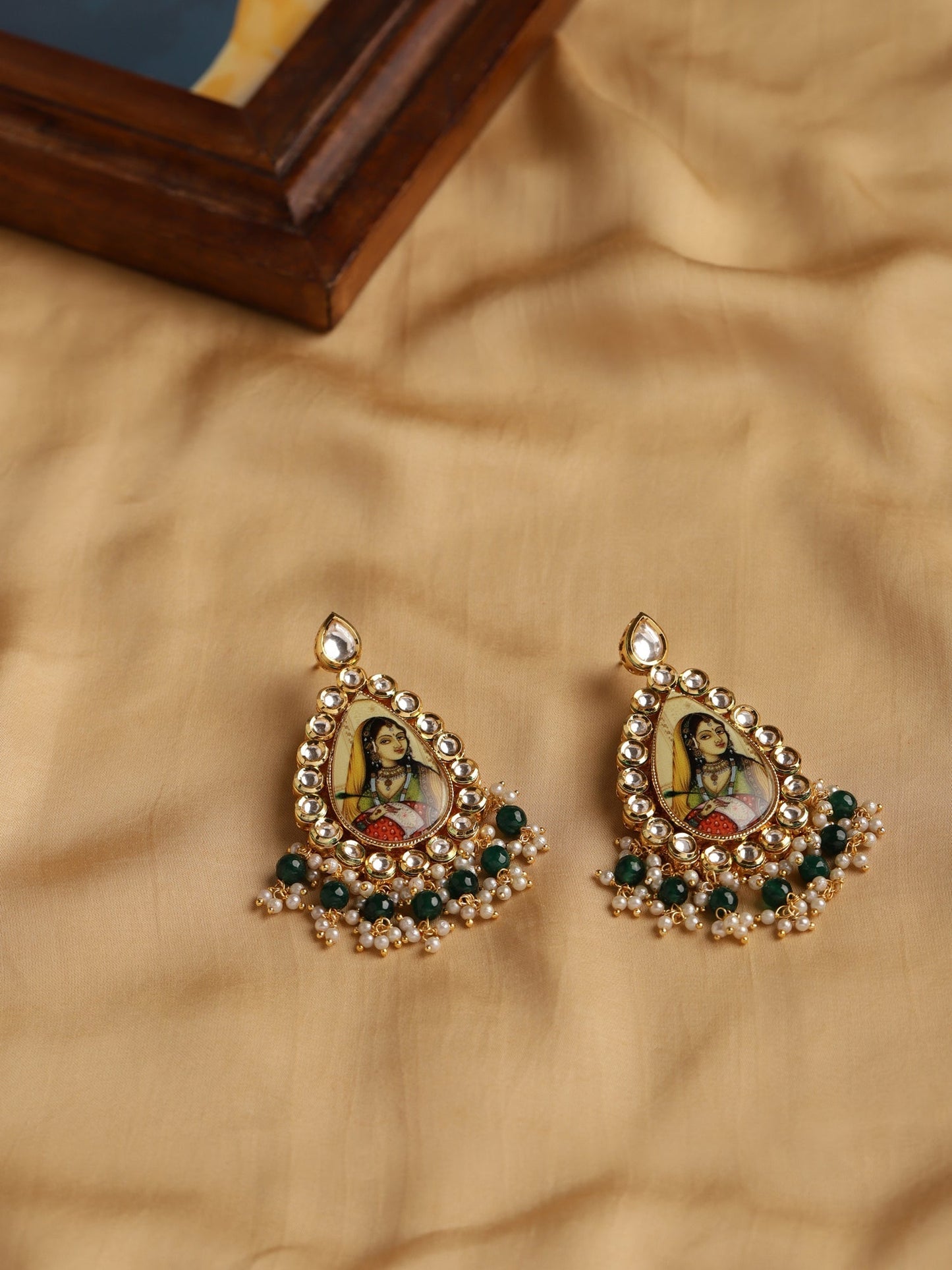 Gold-Polished Classic Kundan Studded Chandbalis Earrings - Ruby Raang