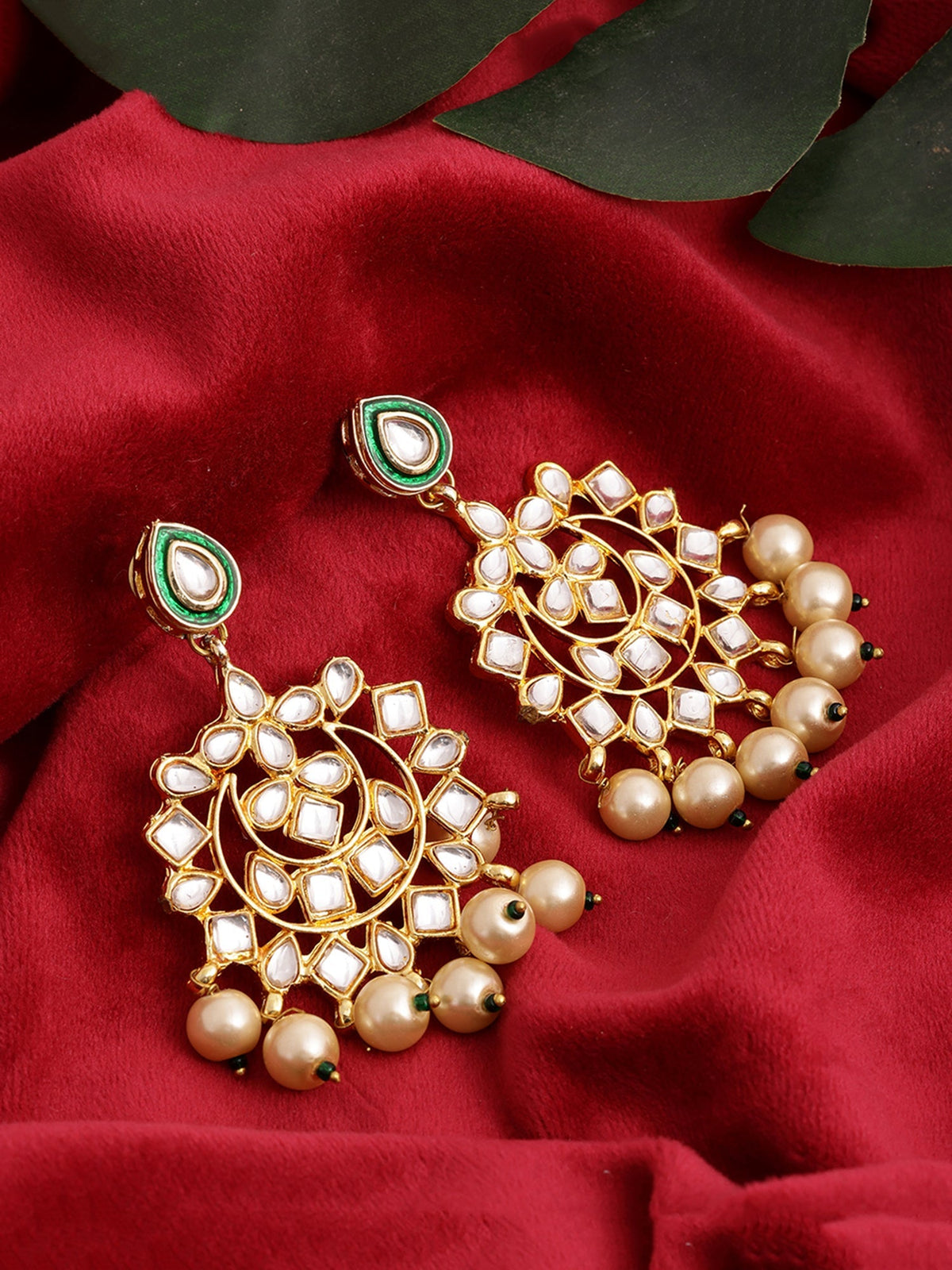 Kundan Chand Earrings - Ruby Raang