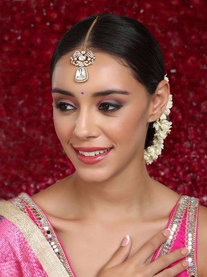 Kundan Maang Tikka with Diamonds - Ruby Raang