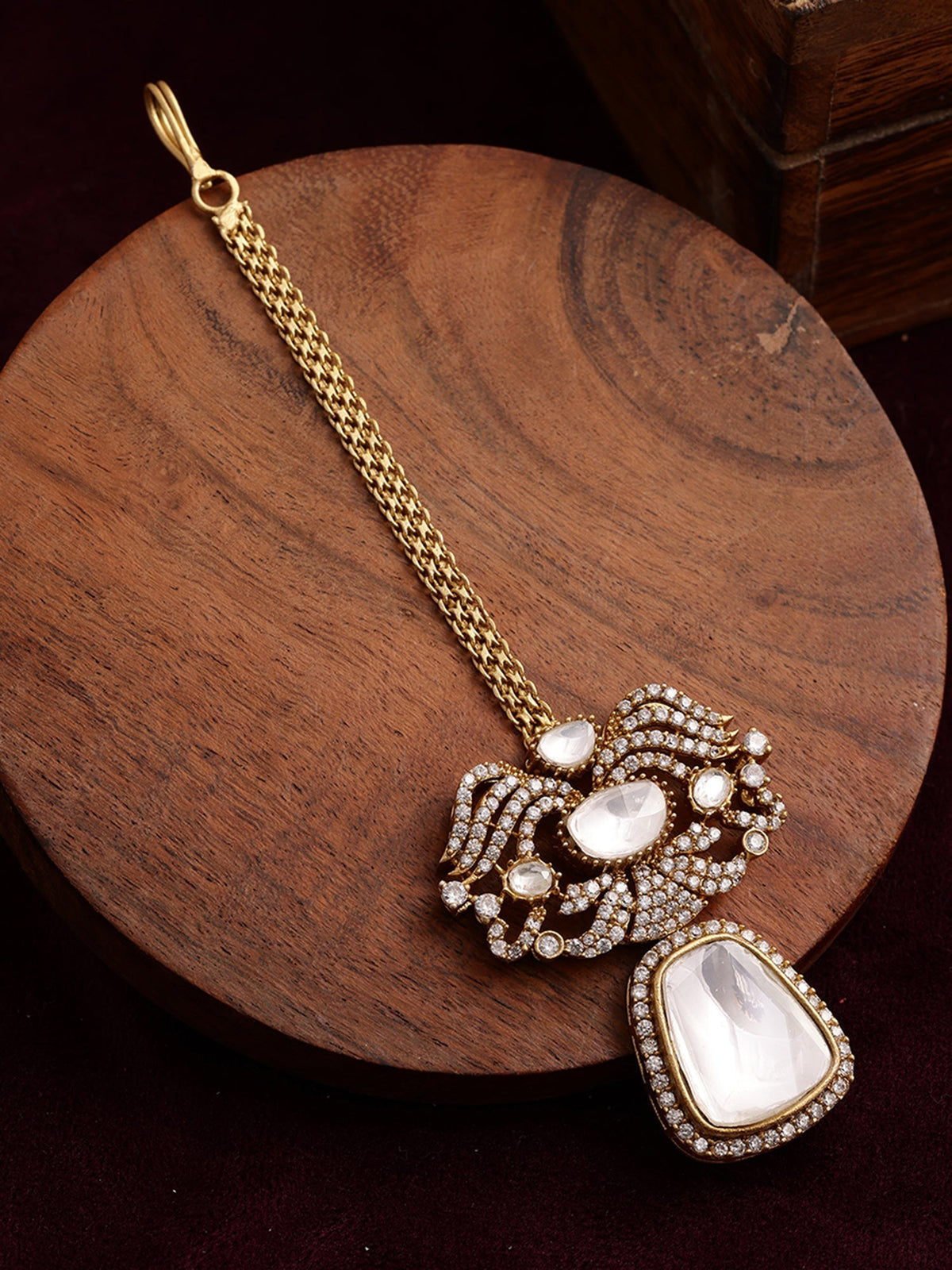 Kundan Maang Tikka with Diamonds - Ruby Raang