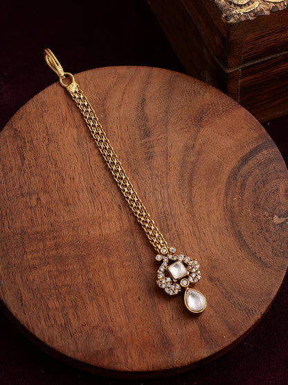 Kundan Maang Tikka with Diamonds - Ruby Raang