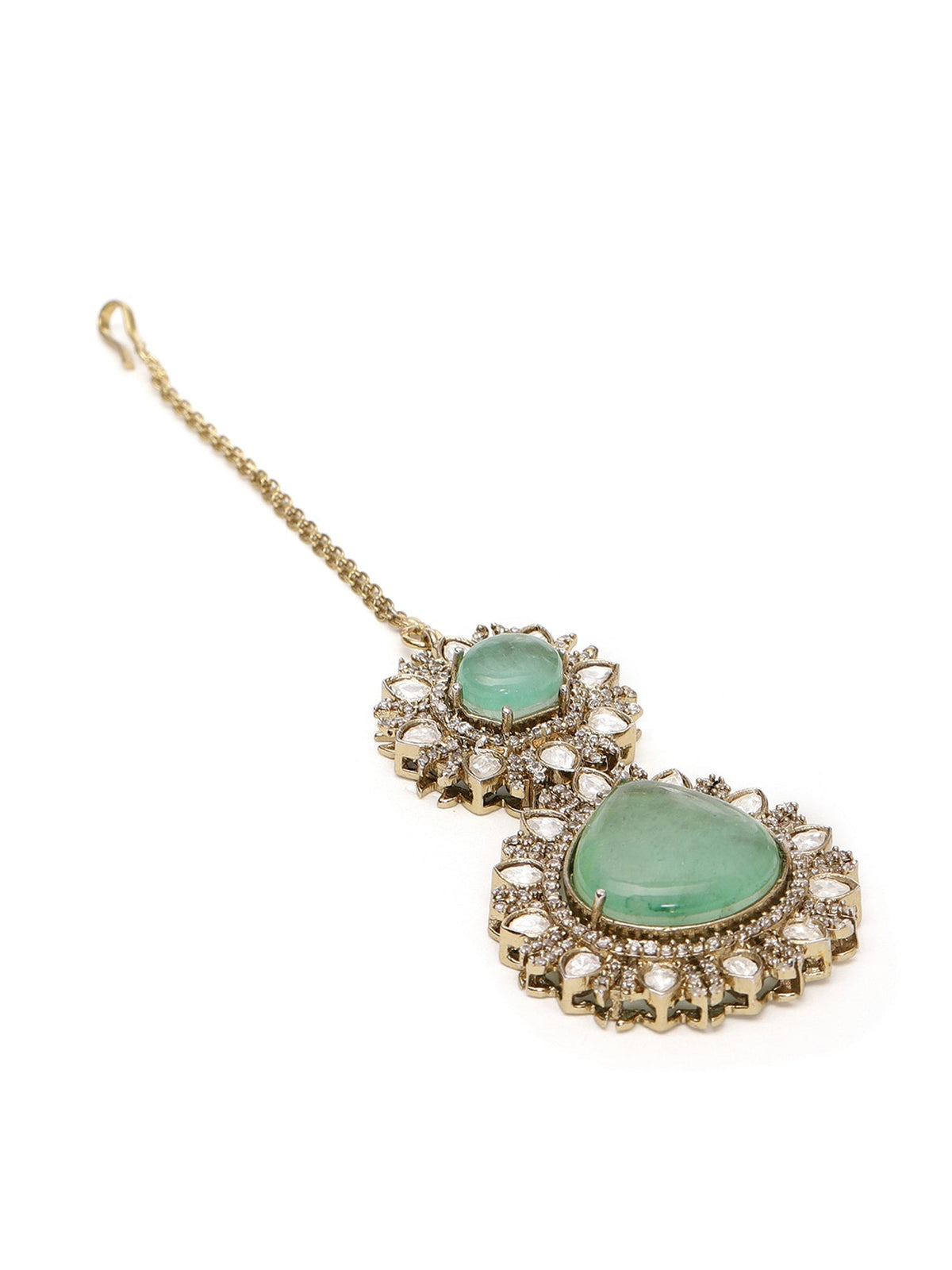 Kundan Maang Tikka with Diamonds & Semi Precious Stone - Ruby Raang