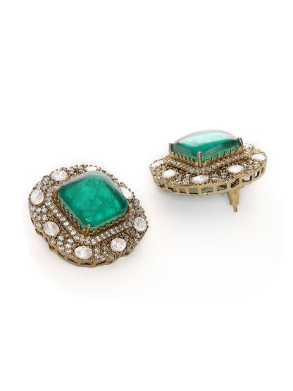 Emerald Stone with Diamonds and Mossainite Choker and Studs - Ruby Raang