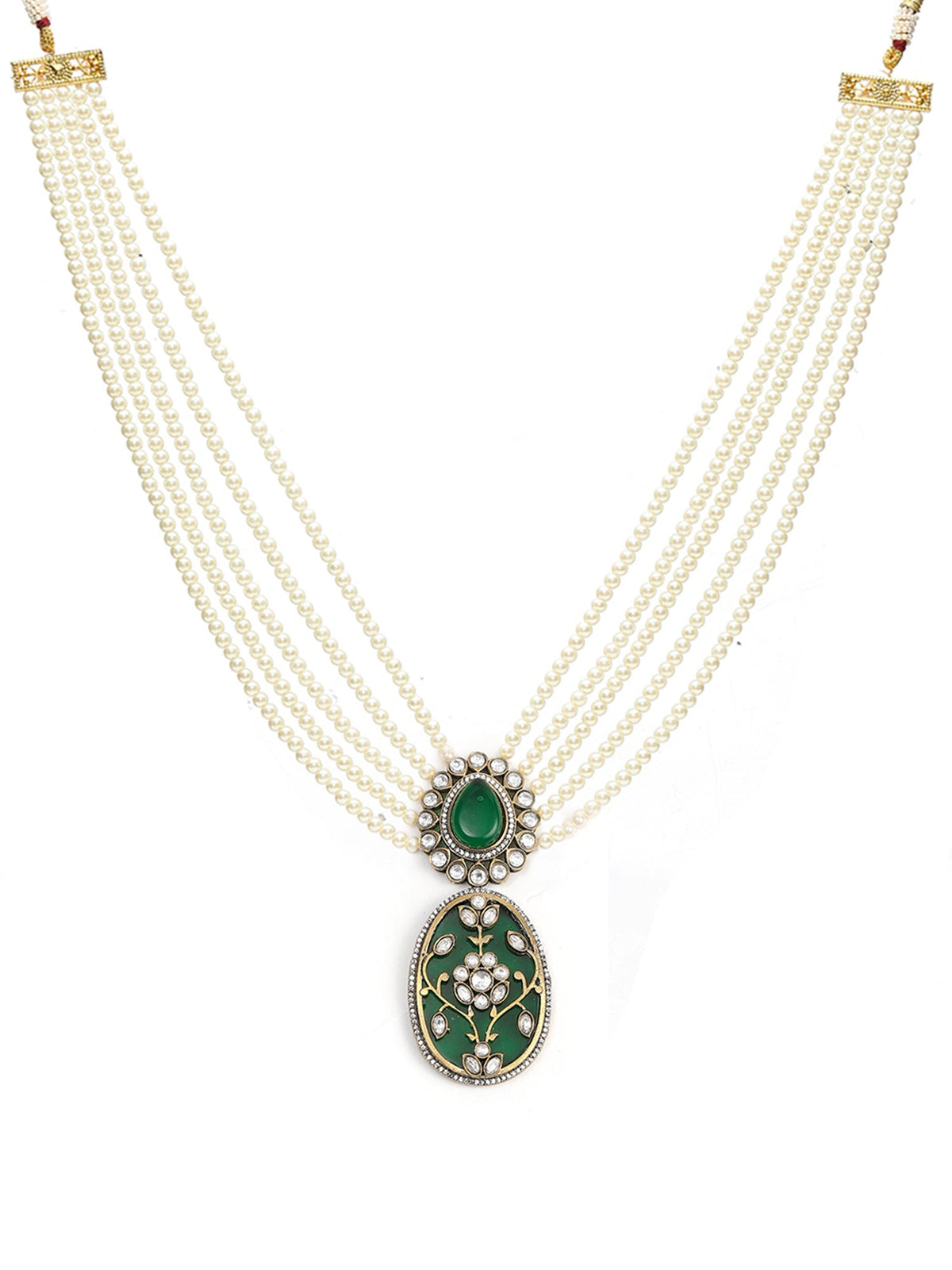 Long Pearl Layered Necklace with Pendant and Matching Earrings - Ruby Raang