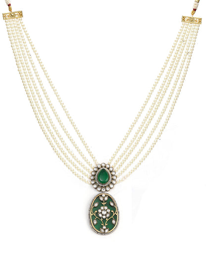 Long Pearl Layered Necklace with Pendant and Matching Earrings - Ruby Raang