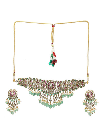 Precious Handcrafted Stone Neckpiece with Emeralds - Ruby Raang