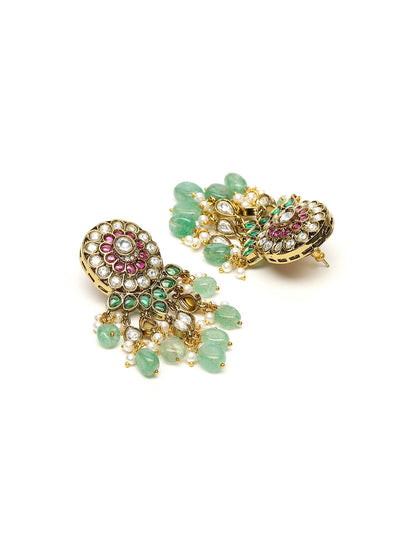 Precious Handcrafted Stone Neckpiece with Emeralds - Ruby Raang