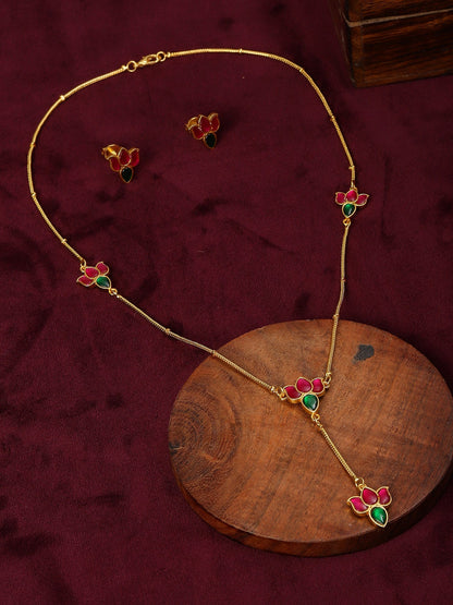 Handcrafted Patchi Kundan Necklace with Studs - Ruby Raang