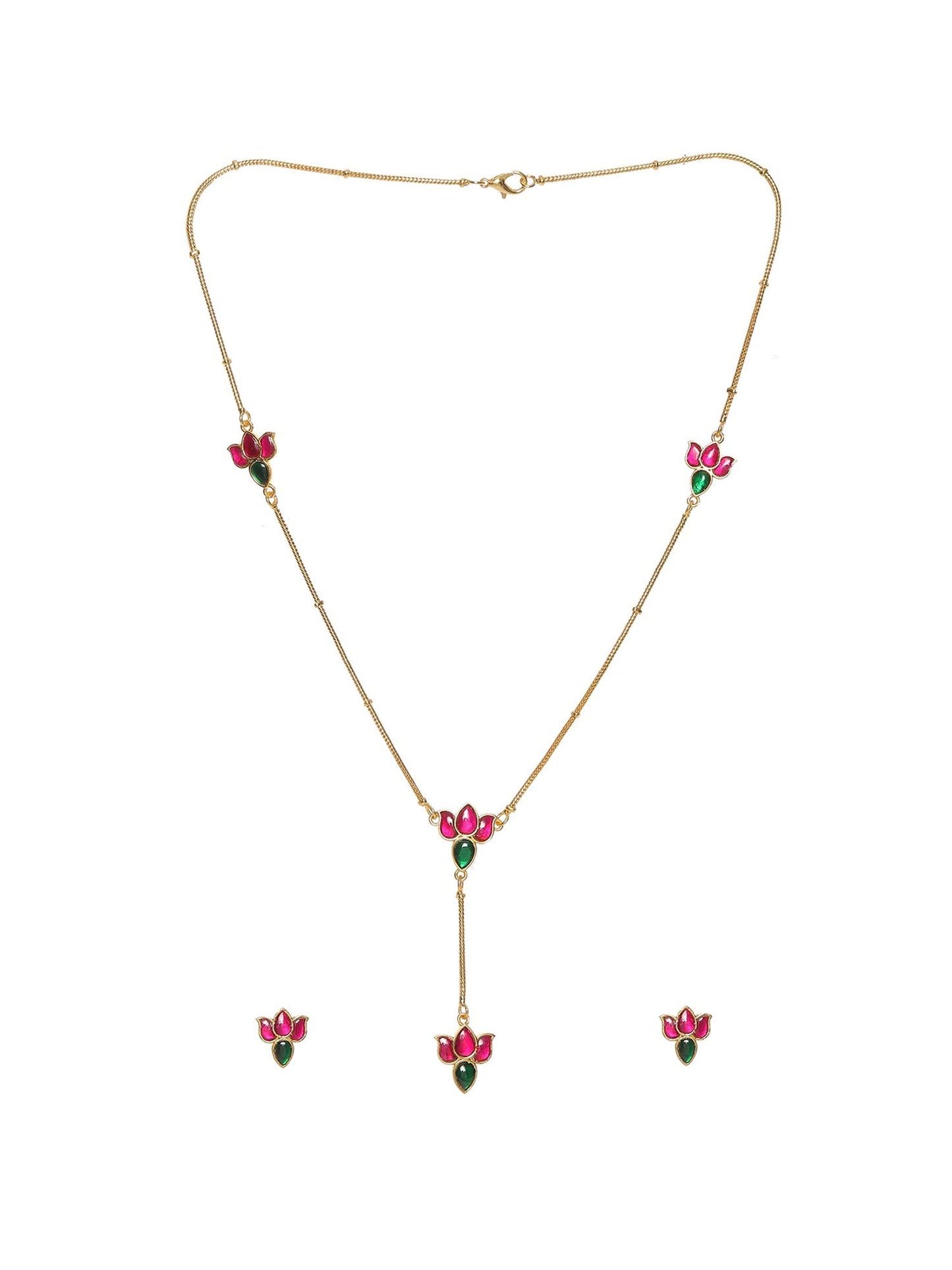 Handcrafted Patchi Kundan Necklace with Studs - Ruby Raang
