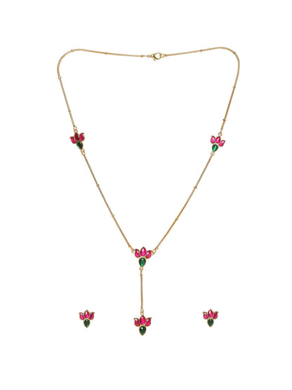 Handcrafted Patchi Kundan Necklace with Studs - Ruby Raang
