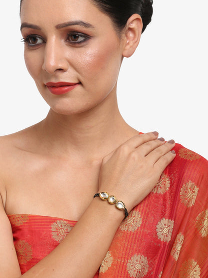 Women's Gold-Polished Black Beaded Kundan Mangalsutra Bracelet - Ruby Raang