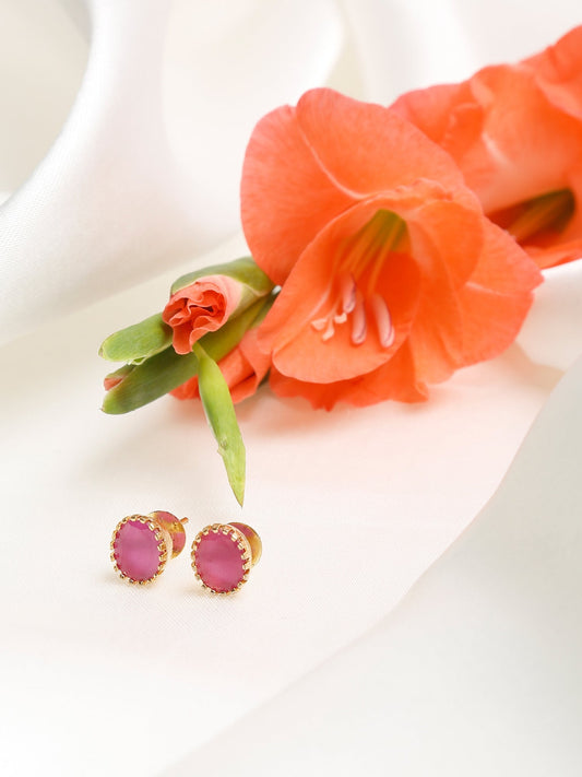 Maroon Gold-Toned Oval Studs Earrings - Ruby Raang