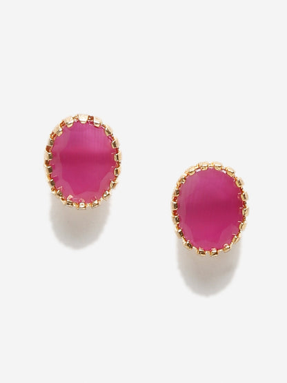 Maroon Gold-Toned Oval Studs Earrings - Ruby Raang