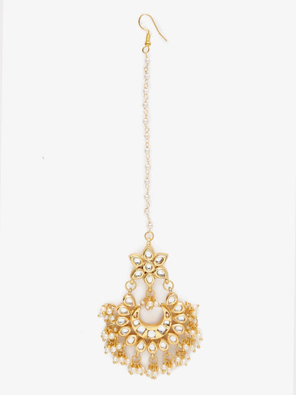 Gold-Polished Kundan Maang Tikka - Ruby Raang