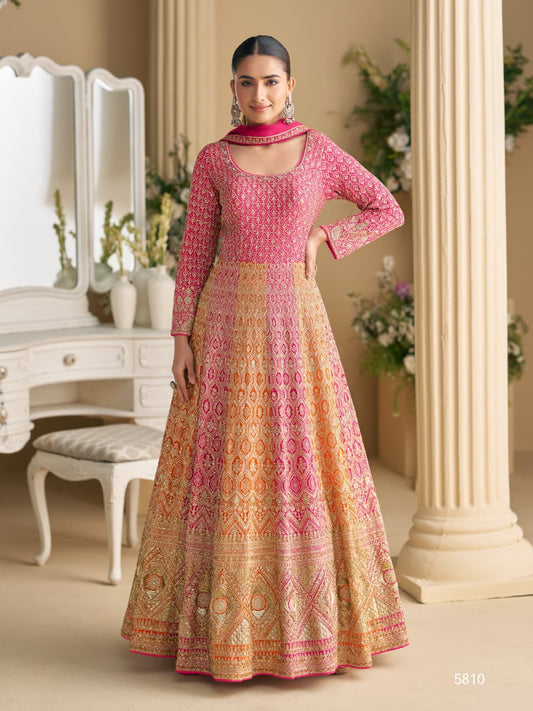 Aarshi Fashions Pink Georgette Wedding Gowns