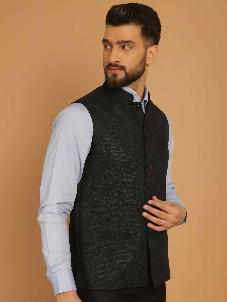Even Apparels Pure Wool Nehru Jacket - Blue
