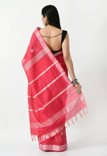 Mominos Fashion Moeza Rose Pink All Over Buti Handloom Silk Saree with unstitched Blouse piece