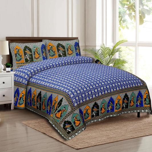 Rudra Bazaar Multicolour 210 TC Cotton Double King Bedsheet With 2 Pillow Covers