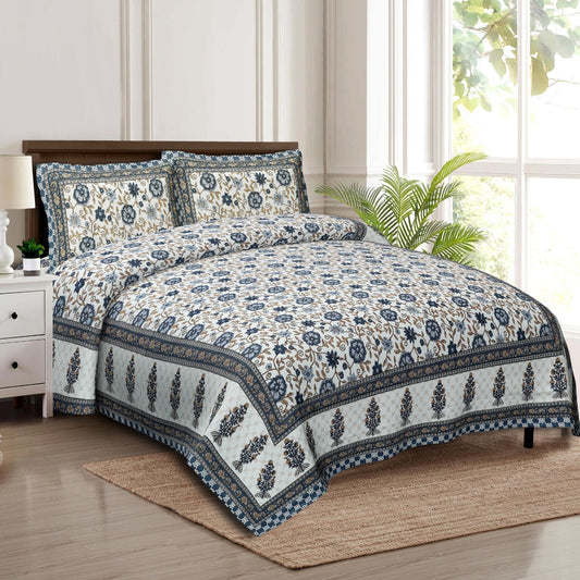 Rudra Bazaar Multicolour 210 TC Cotton Double King Bedsheet With 2 Pillow Covers