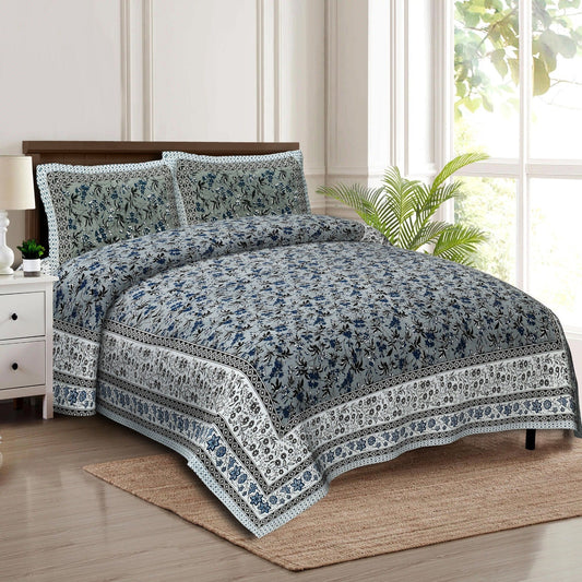 Rudra Bazaar Multicolour 210 TC Cotton Double King Bedsheet With 2 Pillow Covers
