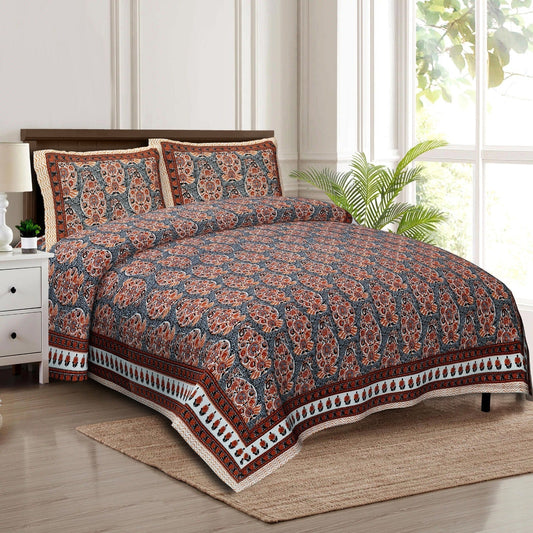Rudra Bazaar Multicolour 210 TC Cotton Double King Bedsheet With 2 Pillow Covers