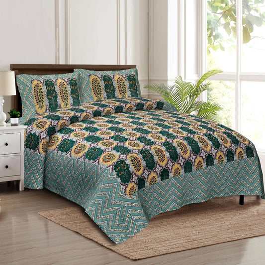 Rudra Bazaar Multicolour 210 TC Cotton Double King Bedsheet With 2 Pillow Covers