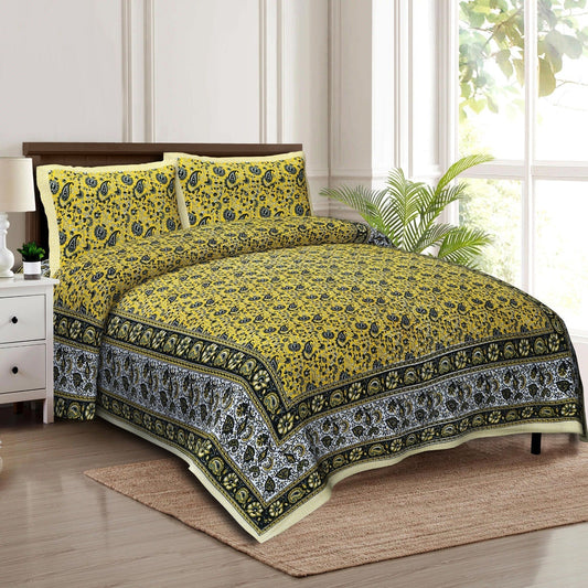 Rudra Bazaar Multicolour 210 TC Cotton Double King Bedsheet With 2 Pillow Covers