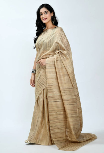 Mominos Fashion Moeza Pure Ghichcha Silk Tussar Golden Color Saree