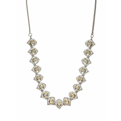 Silver Kundan and American Diamond Neckpiece (Silver) - Ruby Raang