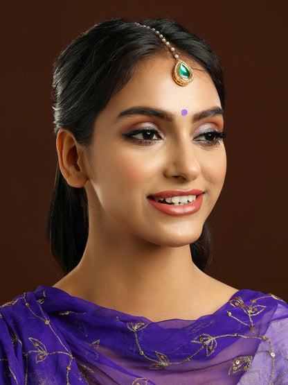 Ruby Raang Tear Drop Green Meenakari with Diamond Maang Tikka