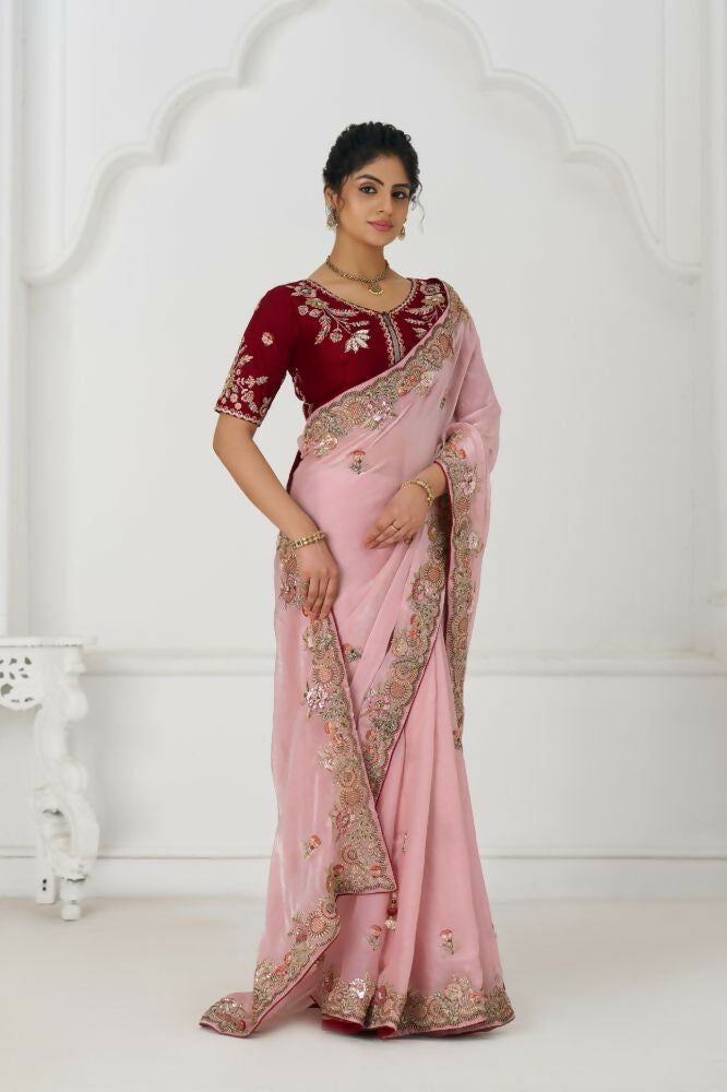 Kesar Fab Graceful Pink Zari And Sequins On Rich Fendi Silk Saree