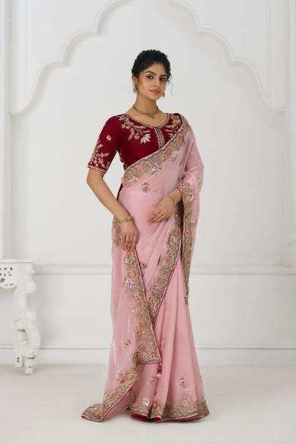 Kesar Fab Graceful Pink Zari And Sequins On Rich Fendi Silk Saree