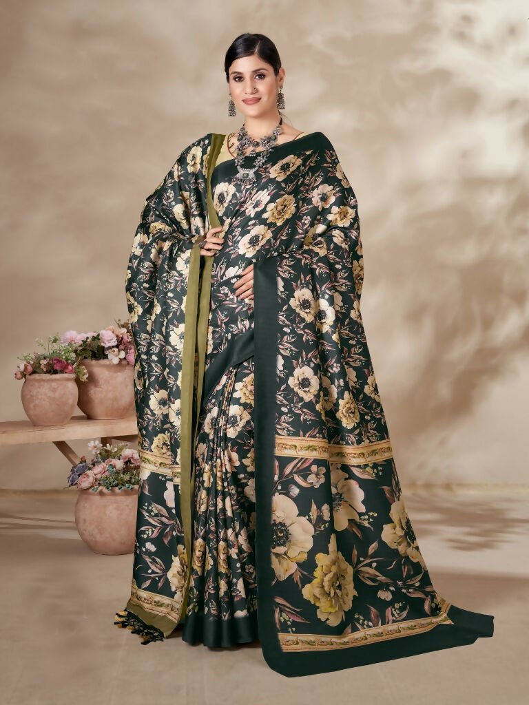 Aayaa Designer Winter Collection Printed Saree With Shawl - Multi Color