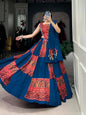Lorenvalley Pure Cotton Rama Plain And Printed With Foil Work Lehenga Choli with Dupatta